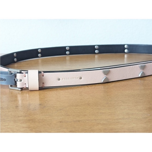 New w/Tags ALLSAINTS light pink leather belt with triangle stud accents size XL - Picture 3 of 10